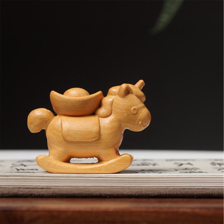 Buddha Stones Year Of The Horse Green Sandalwood Red Sandalwood Linden Wood Carved Ingot Positive Decoration - Linden Wood(66*48*24mm) - image 5