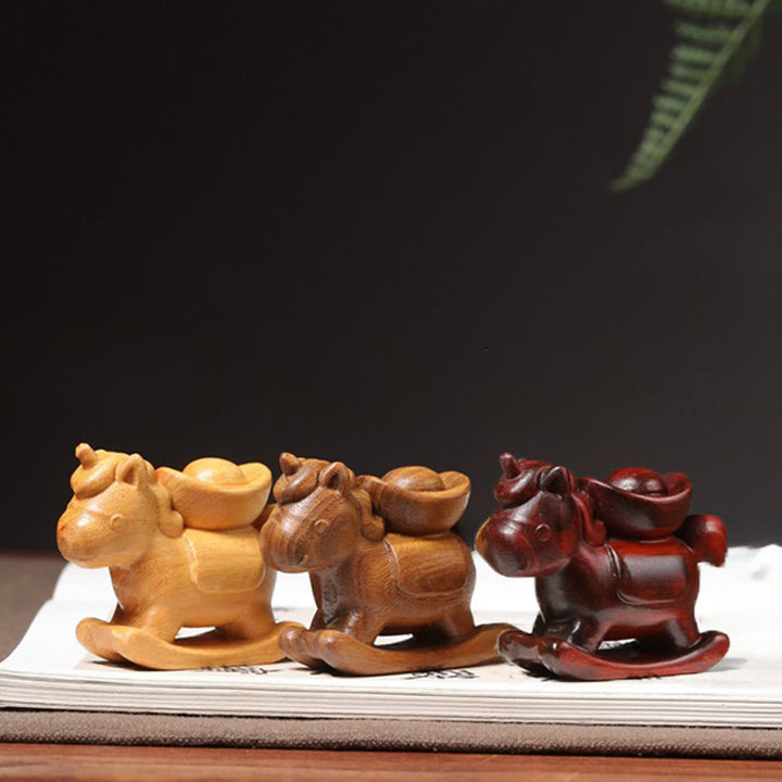 Buddha Stones Year Of The Horse Green Sandalwood Red Sandalwood Linden Wood Carved Ingot Positive Decoration - image 6