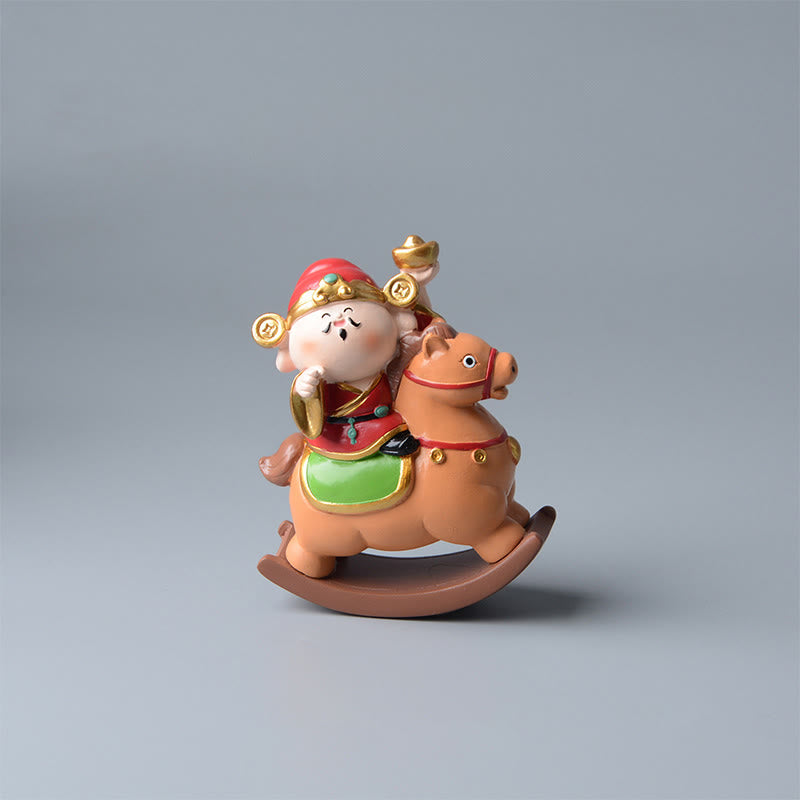 Buddha Stones Year Of The Horse God of Wealth Money Bag Success Prosperity Desk Decoration - SandyBrown Horse&God of Wealth(11*8.5*4.5cm) - image 1