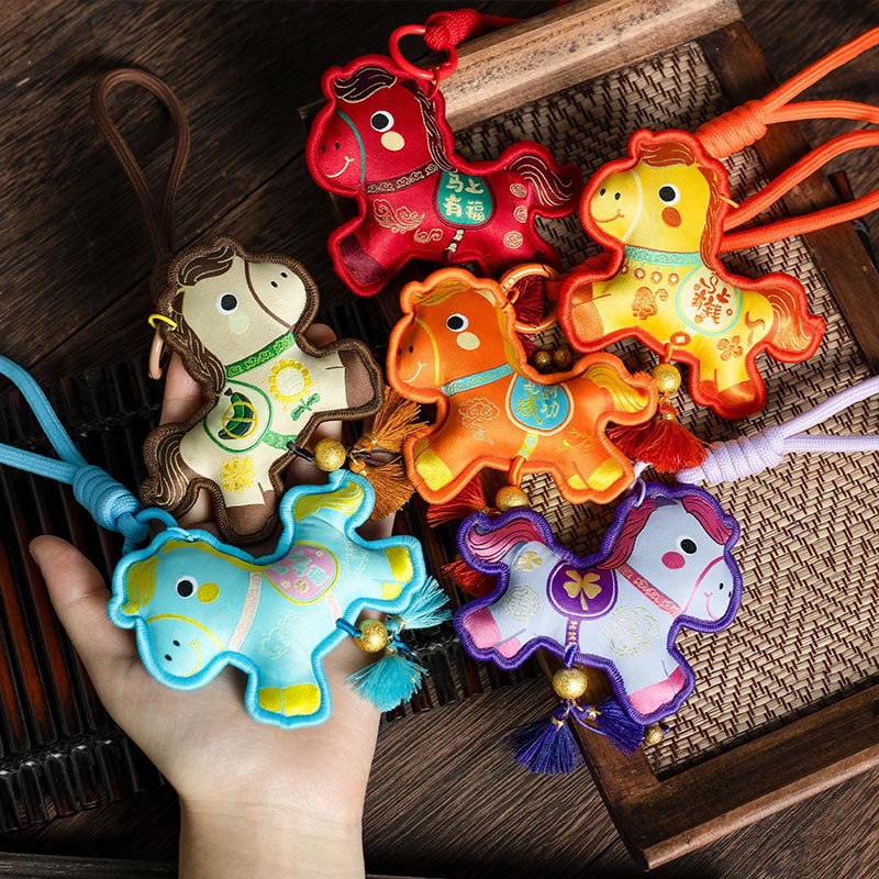 Buddha Stones Year Of The Horse Various Color Embroidery Tassel Prosperity Key Chain - image 12