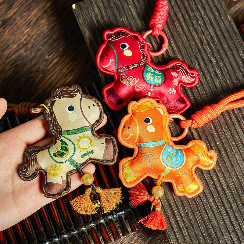 Buddha Stones Year Of The Horse Various Color Embroidery Tassel Prosperity Key Chain - image 11