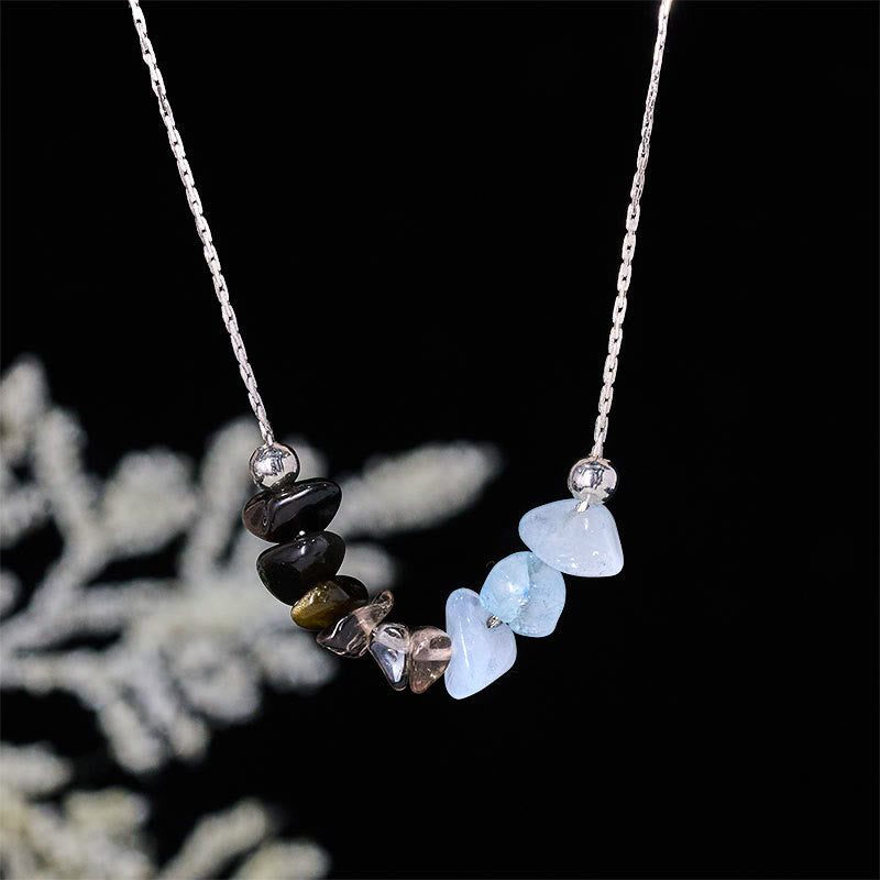 Buddha Stones Black Obsidian Smoky Quartz Garnet Aquamarine Strawberry Quartz Pink Crystal Strength Necklace Pendant - Black Obsidian Smoky Quartz Aquamarine - image 0