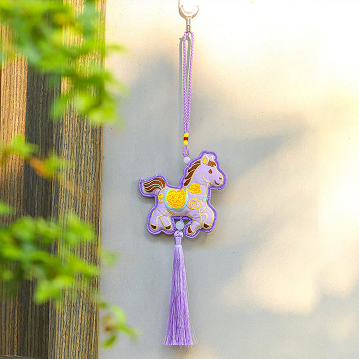 Buddha Stones Year Of The Horse Embroidery Copper Coins Bell Charm Tassel Wealth Success Hanging Decoration - Purple Horse(9*35cm) - image 14