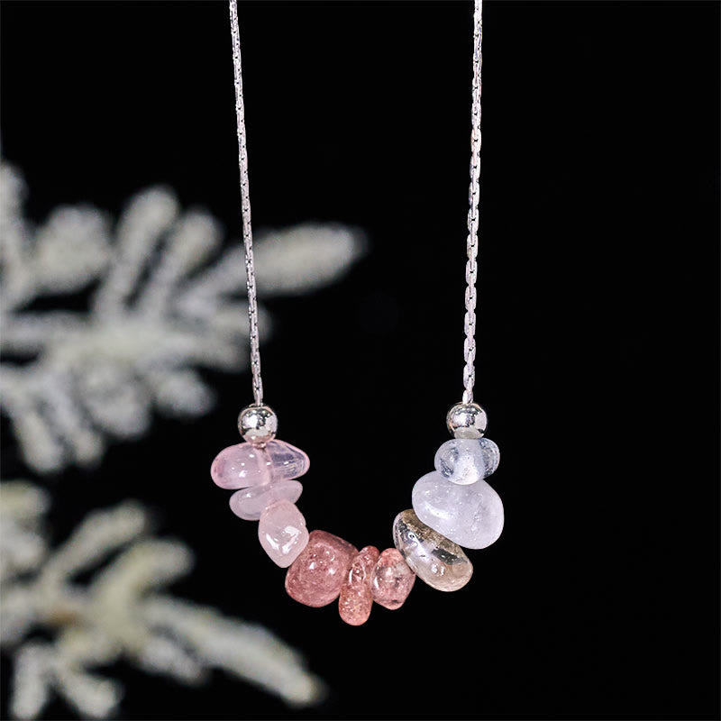 Buddha Stones Black Obsidian Smoky Quartz Garnet Aquamarine Strawberry Quartz Pink Crystal Strength Necklace Pendant - Strawberry Quartz - image 20