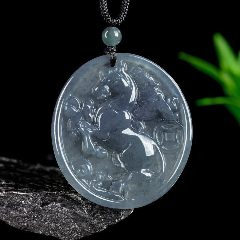 Buddha Stones Year Of The Horse Jade Luck Abundance Necklace Pendants - image 3