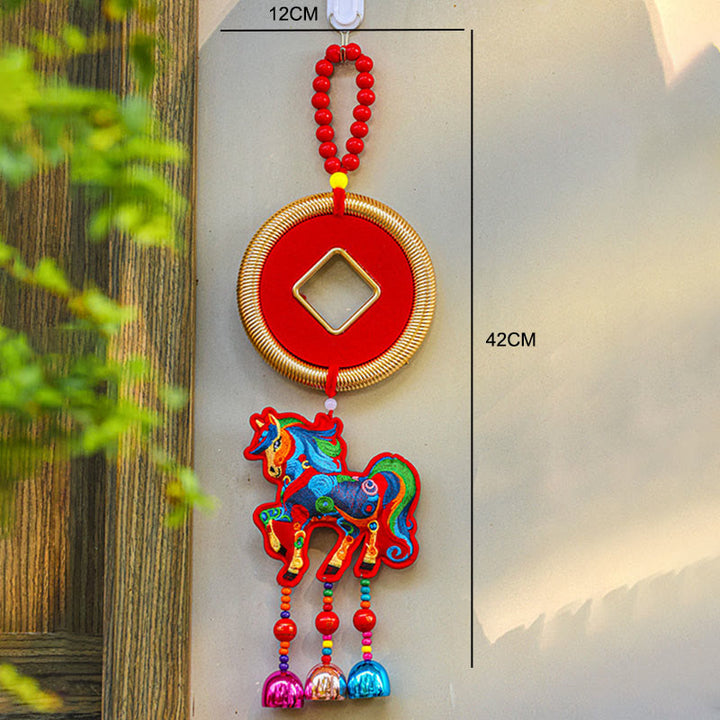Buddha Stones Year Of The Horse Embroidery Money Bag Gourd Copper Coins Bell Charm Success Hanging Decoration - image 14