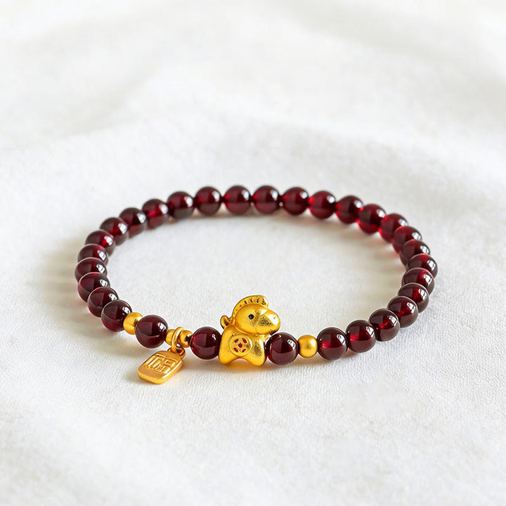 Buddha Stones Year Of The Horse Garnet Fu Character Protection Bracelet - Garnet(Wrist Circumference14-15cm) - image 0