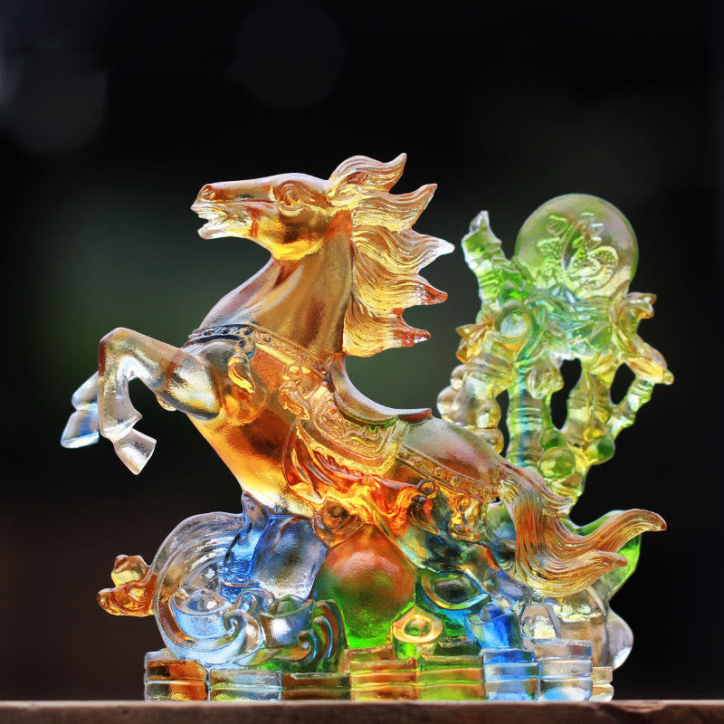 Buddha Stones Year of the Horse Handmade Horse Fu Character Liuli Crystal Art Piece Prosperity Home Office Decoration - Large Horse 30.5*10*24.5cm - image 0