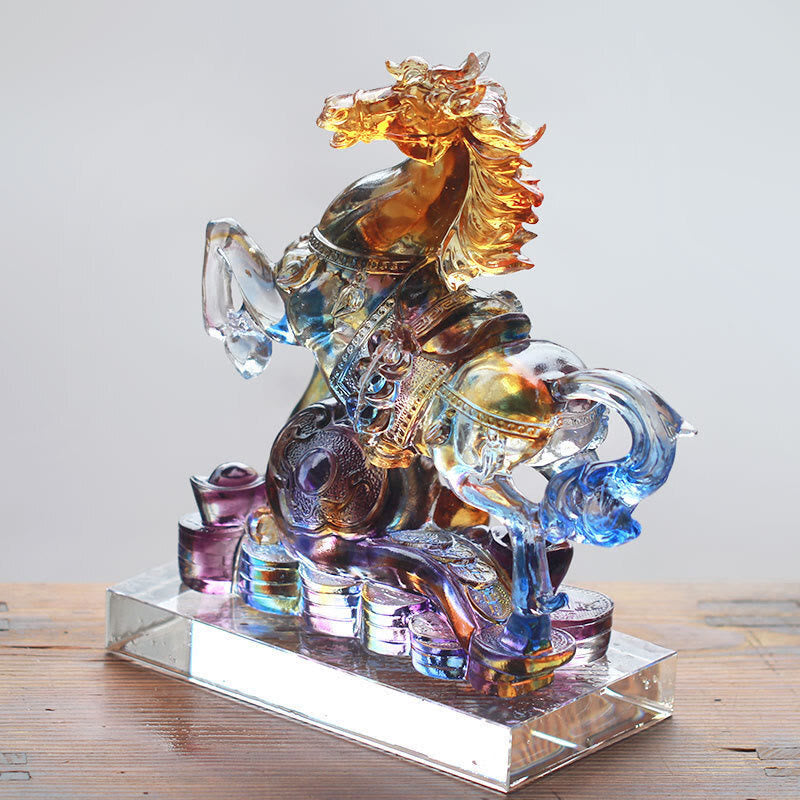 Buddha Stones Year Of The Horse Carved Ruyi Horse Liuli Crystal Art Piece Prosperity Home Office Decoration - image 5