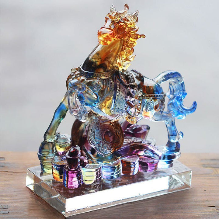 Buddha Stones Year Of The Horse Carved Ruyi Horse Liuli Crystal Art Piece Prosperity Home Office Decoration - image 6