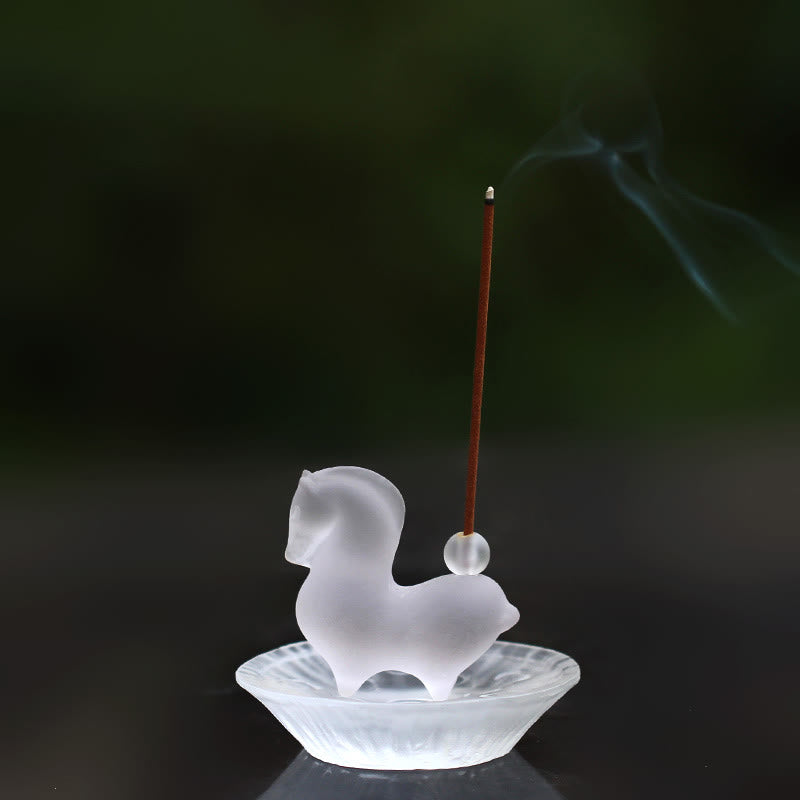 Buddha Stones Year of the Horse Lotus Pod Lotus Leaf Liuli Crystal Art Piece Home Office Energy Decoration - Horse With Incense Hole&Lotus Pod Pad - image 22