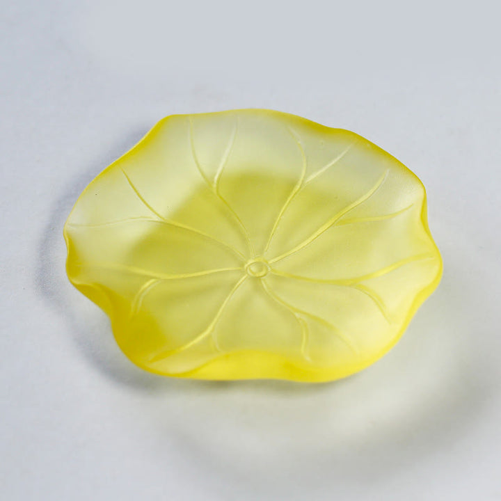 Buddha Stones Year of the Horse Lotus Pod Lotus Leaf Liuli Crystal Art Piece Home Office Energy Decoration - Yellow Lotus Leaf Pad 7.5*1.5cm - image 8