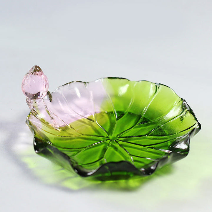 Buddha Stones Year of the Horse Lotus Pod Lotus Leaf Liuli Crystal Art Piece Home Office Energy Decoration - Lotus Leaf Pink Tip Pad 9.5*4cm - image 16