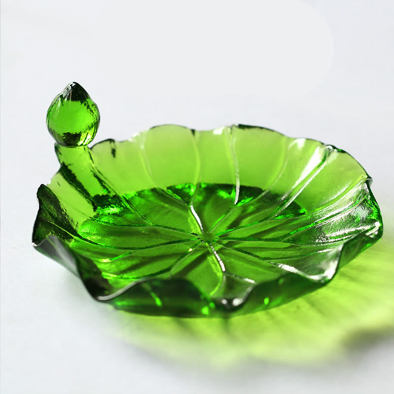 Buddha Stones Year of the Horse Lotus Pod Lotus Leaf Liuli Crystal Art Piece Home Office Energy Decoration - Lotus Leaf Green Tip Pad 9.5*4cm - image 23