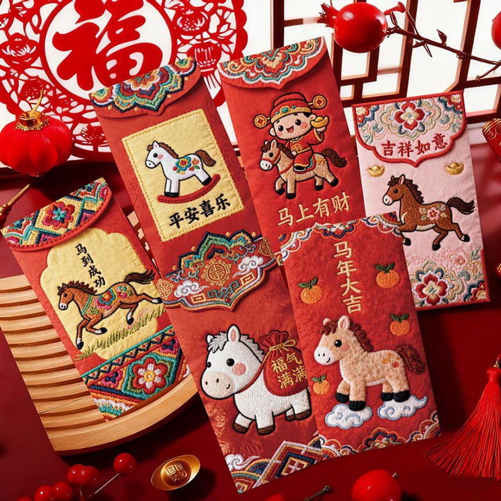 Buddha Stones Year Of The Horse 2026 New Year Blessing 6pcs Chinese Red Envelope -  6pcs Horse Red Envelope(16.6*8.8cm) - image 0
