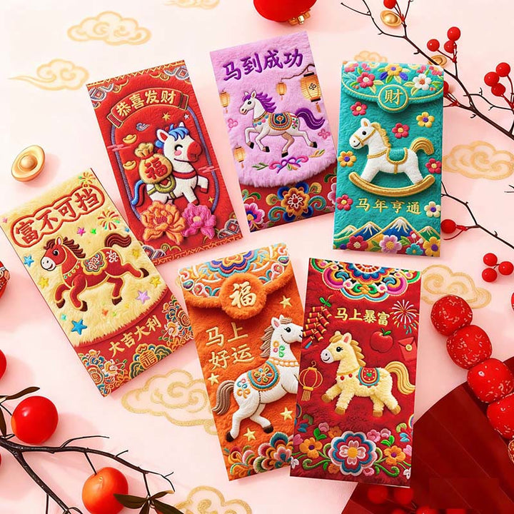 Buddha Stones Year Of The Horse 2026 New Year Good Luck 6pcs Chinese Red Envelope -  6pcs Horse Red Envelope(16.6*8.8cm) - image 0