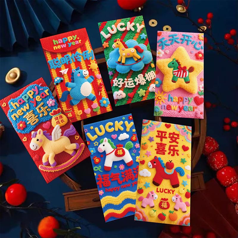 Buddha Stones Year Of The Horse 2026 New Year Lucky 6pcs Embroidery Chinese Red Envelope - Horse Red Envelope(16.6*8.8cm) - image 0