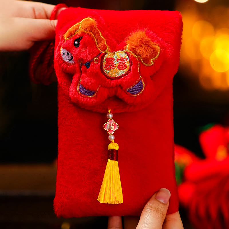 Buddha Stones Year Of The Horse 2026 New Year Fu Character Get Rich Tassel Embroidery Chinese Red Envelope - image 6