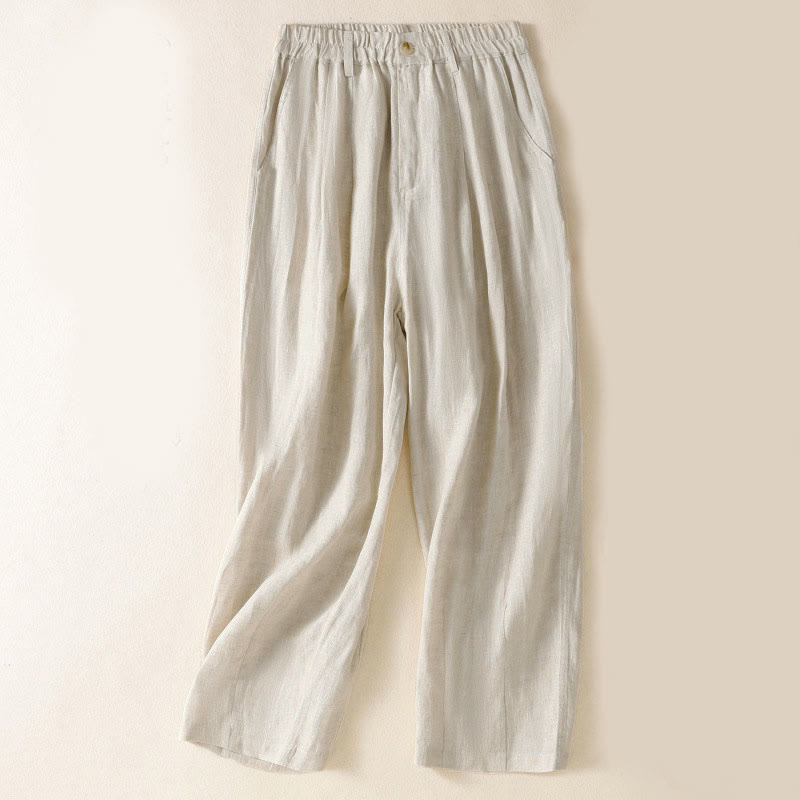 Buddha Stones Summer Button Zipper Ankle-Length Women's Pants With Pockets - Linen - US8-10，UK/AU12-14，EU40-42 (2XL) - image 33