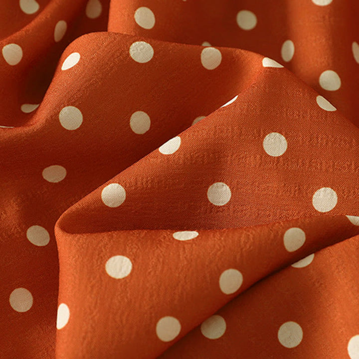 Buddha Stones Fall Polka Dot Design Crew Neck Long Sleeve Cotton Women's Midi Dress - image 8