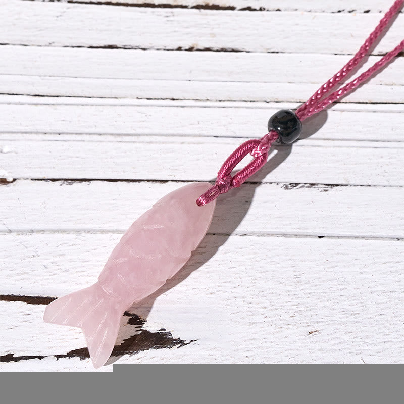 Buddha Stones Carving Koi Fish Pink Crystal Indian Agate Amethyst Warmth Prosperity Necklace Pendant - Pink Crystal(Pendant Size: 15*40mm) - image 1