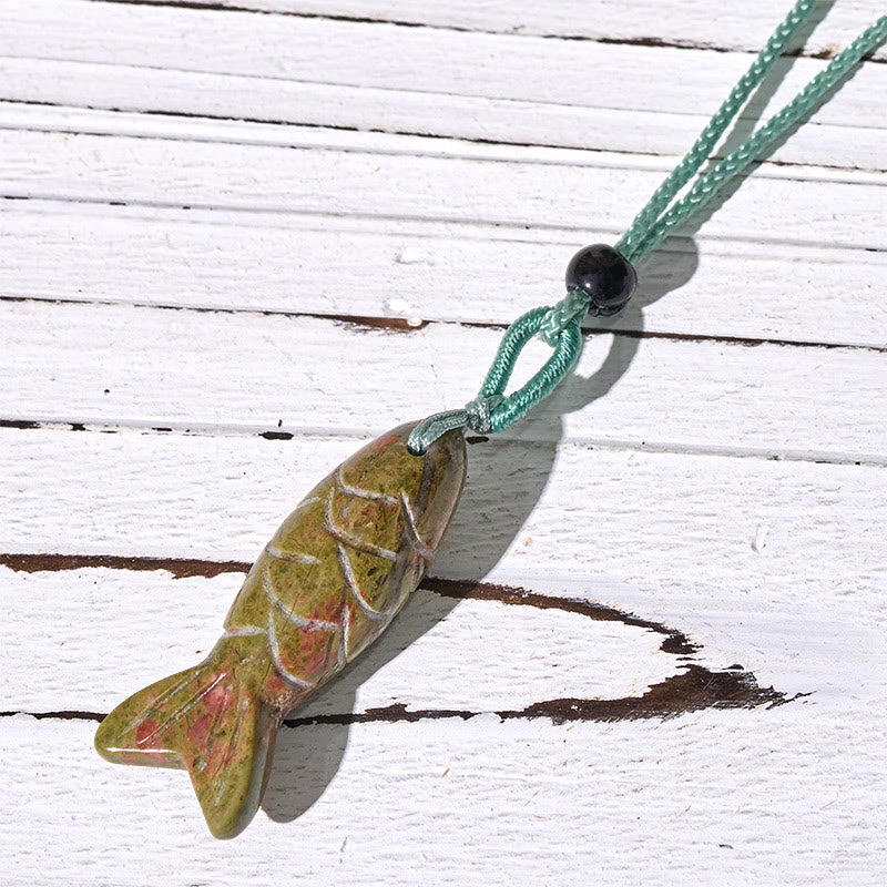 Buddha Stones Carving Koi Fish Pink Crystal Indian Agate Amethyst Warmth Prosperity Necklace Pendant - Unakite(Pendant Size: 15*40mm) - image 58