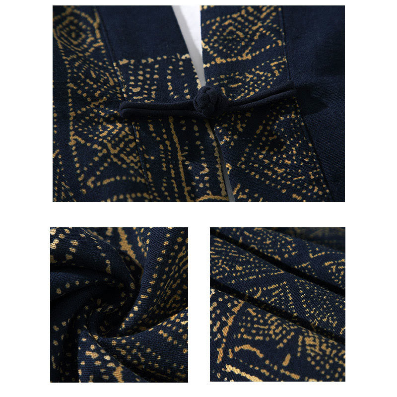 Buddha Stones Geometry Floral Stripes Butterfly Ink Open Front Half Sleeve Jacket Cotton Men's Kimono - image 10