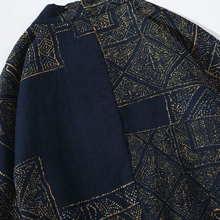Buddha Stones Geometry Floral Stripes Butterfly Ink Open Front Half Sleeve Jacket Cotton Men's Kimono - image 4