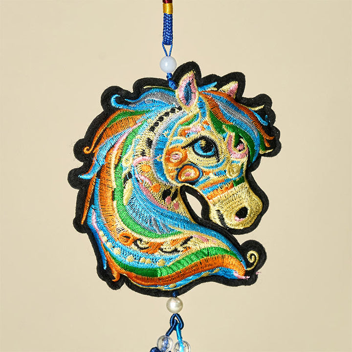 Buddha Stones Year Of The Horse Embroiderwed Horse Head Bell Charm Tassel Success Hanging Decoration - image 6
