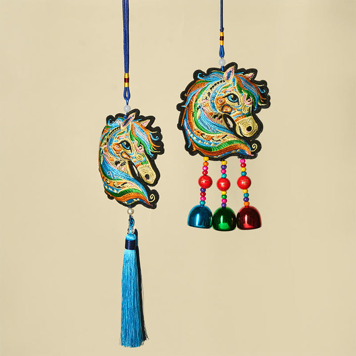 Buddha Stones Year Of The Horse Embroiderwed Horse Head Bell Charm Tassel Success Hanging Decoration - image 9