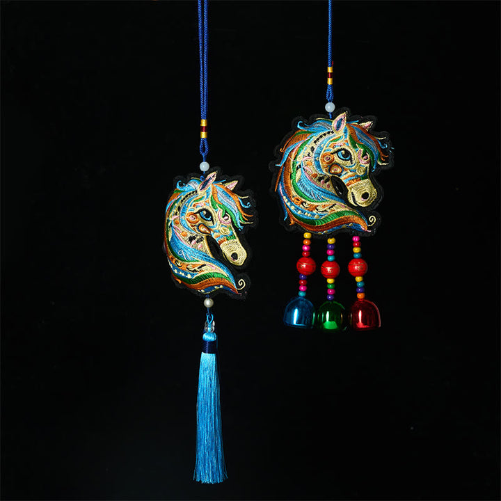 Buddha Stones Year Of The Horse Embroiderwed Horse Head Bell Charm Tassel Success Hanging Decoration - image 8