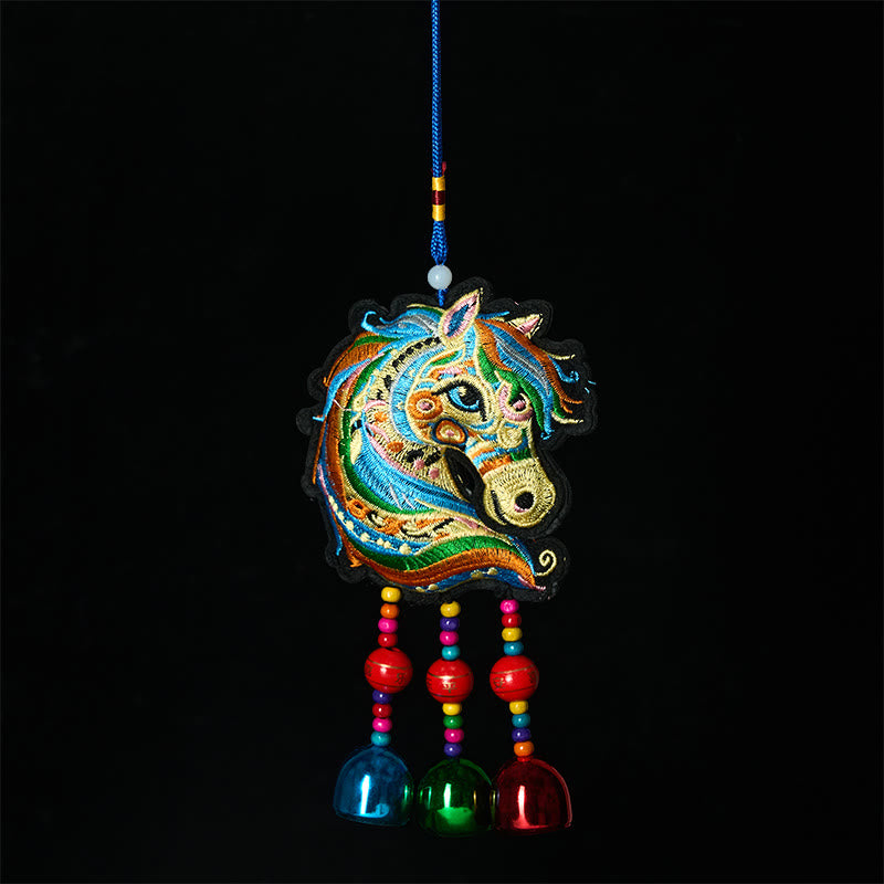 Buddha Stones Year Of The Horse Embroiderwed Horse Head Bell Charm Tassel Success Hanging Decoration - Horse&Bell(Length: 33cm) - image 0
