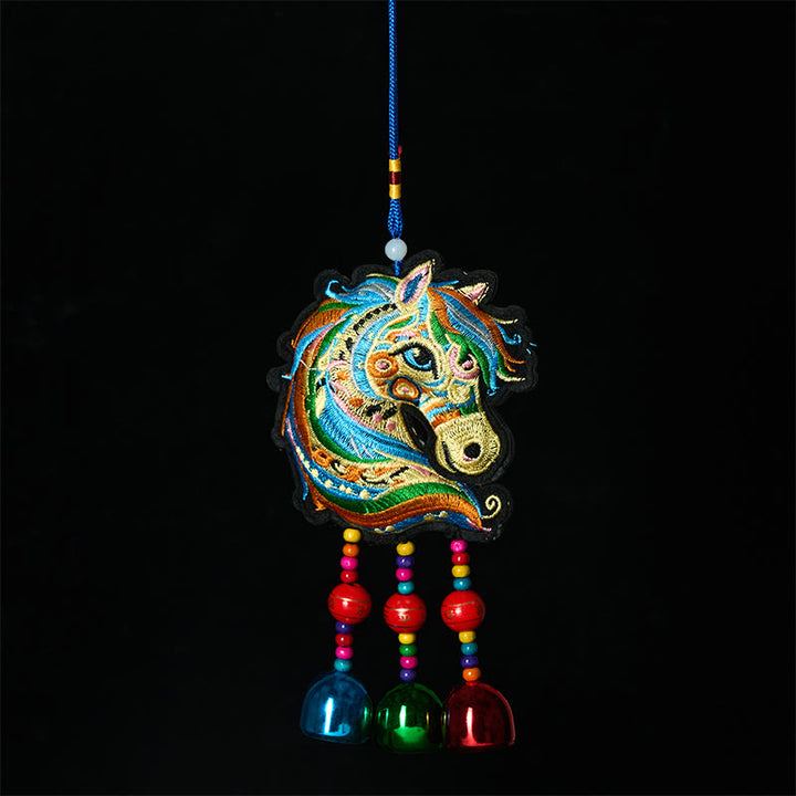 Buddha Stones Year Of The Horse Embroiderwed Horse Head Bell Charm Tassel Success Hanging Decoration - Horse&Bell(Length: 33cm) - image 0