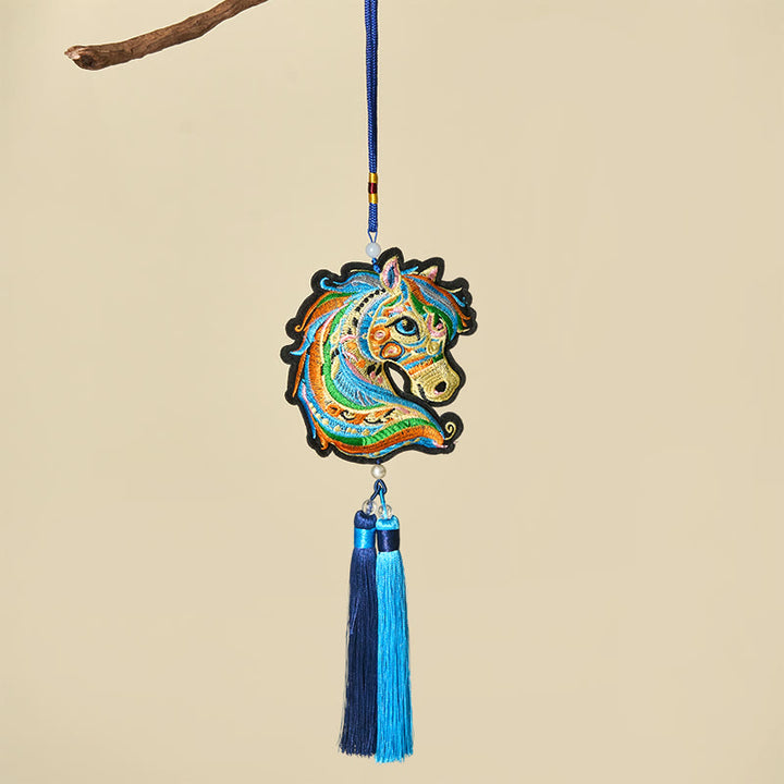 Buddha Stones Year Of The Horse Embroiderwed Horse Head Bell Charm Tassel Success Hanging Decoration - image 5