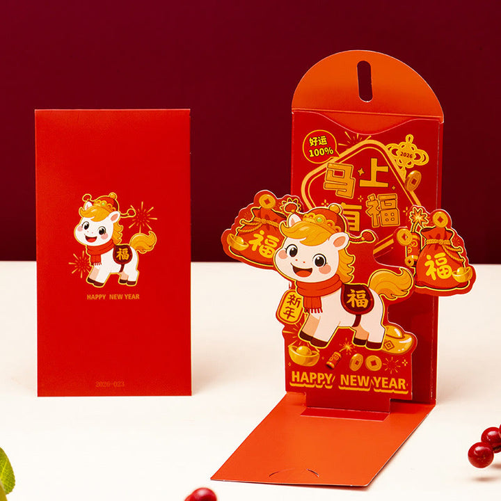 Buddha Stones Year Of The Horse 2026 New Year Fu Character Standable 6pcs Chinese Red Envelope - image 12