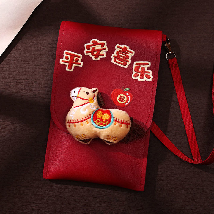 Buddha Stones Year Of The Horse 2026 New Year Fu Character Peace Joy Crossbody Red Envelope Bag - image 7