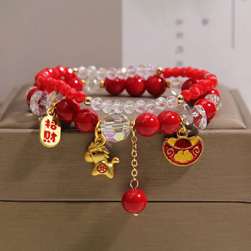 Buddha Stones Year Of The Horse Ingot Prosperity Bracelet - 2Pcs Attracting Wealth Ingot Horse(Wrist Circumference: 14-15 cm) - image 4