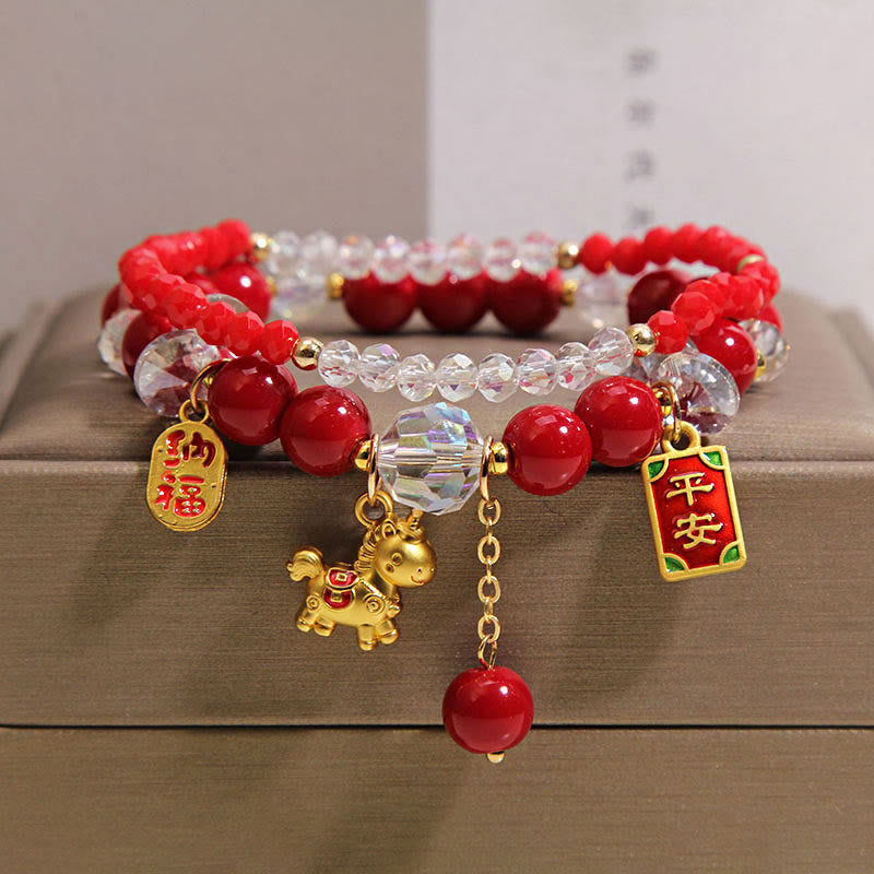 Buddha Stones Year Of The Horse Ingot Prosperity Bracelet - Enjoy Happiness Safe Horse(Wrist Circumference: 14-15 cm) - image 0