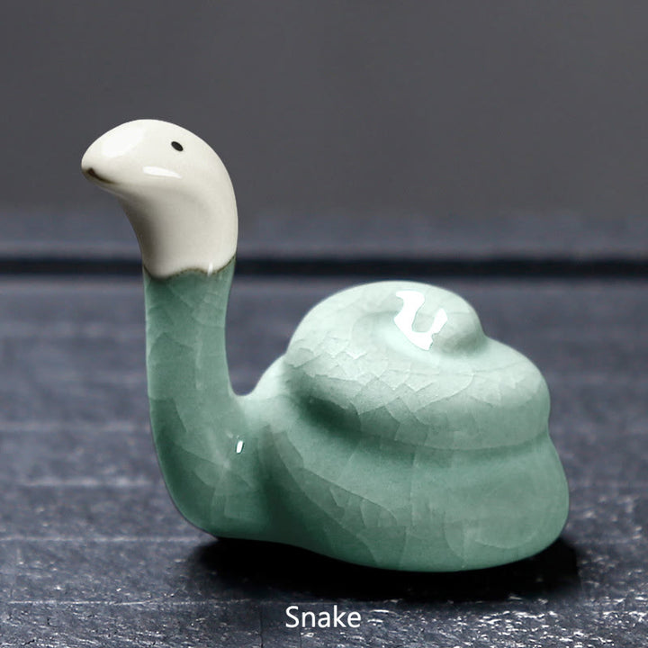 Buddha Stones Chinese Zodiac Ceramic Tea Pet Home Decoration - Khaki Snake 6.7*6.6cm - image 0
