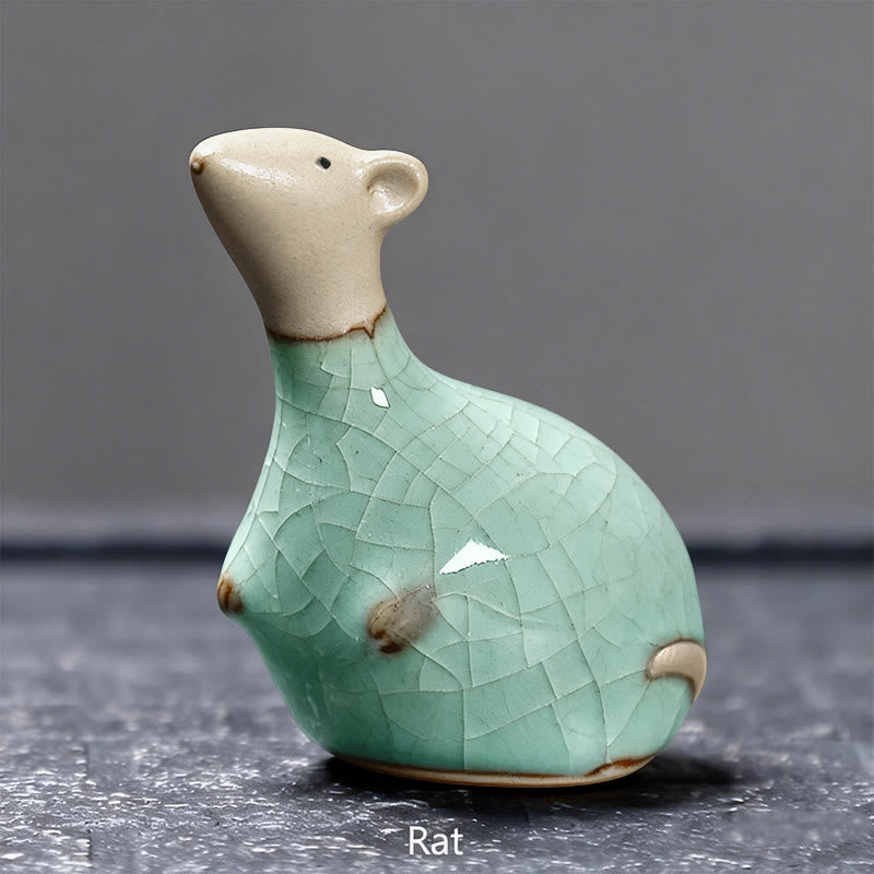 Buddha Stones Chinese Zodiac Ceramic Tea Pet Home Decoration - Khaki Rat 6.5*6.7cm - image 2