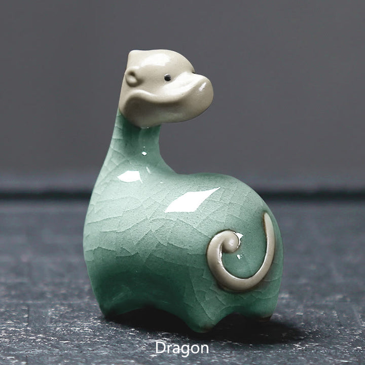 Buddha Stones Chinese Zodiac Ceramic Tea Pet Home Decoration - Khaki Dragon 6.6*6.8cm - image 9