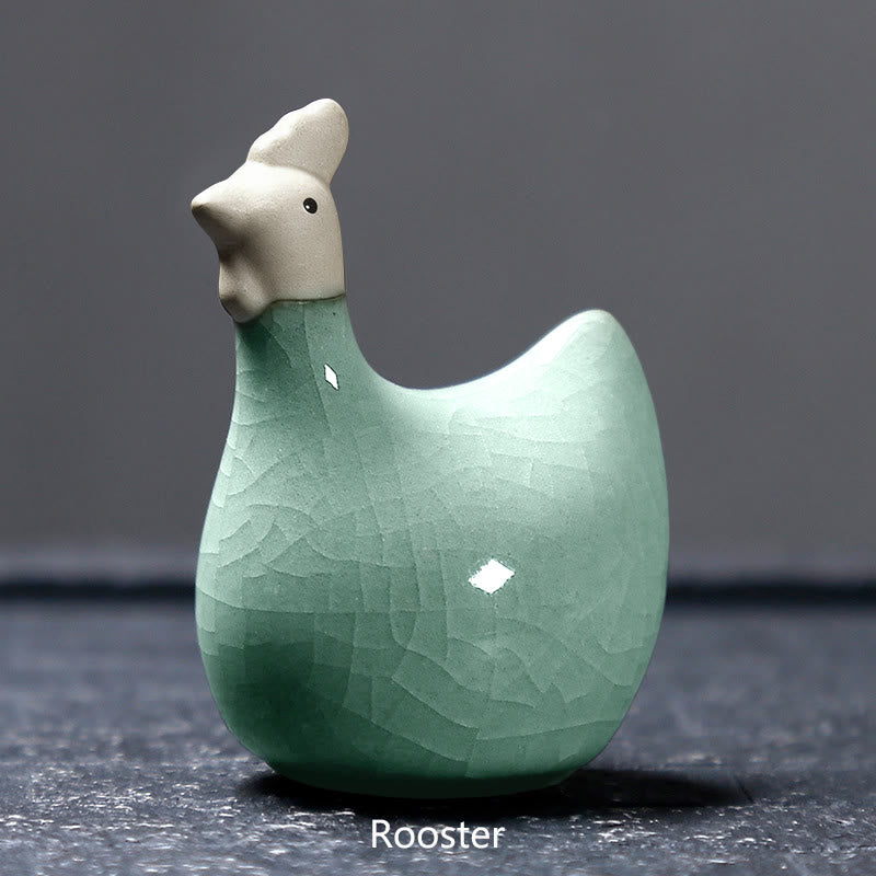 Buddha Stones Chinese Zodiac Ceramic Tea Pet Home Decoration - Khaki Rooster 5.7*7.1cm - image 14