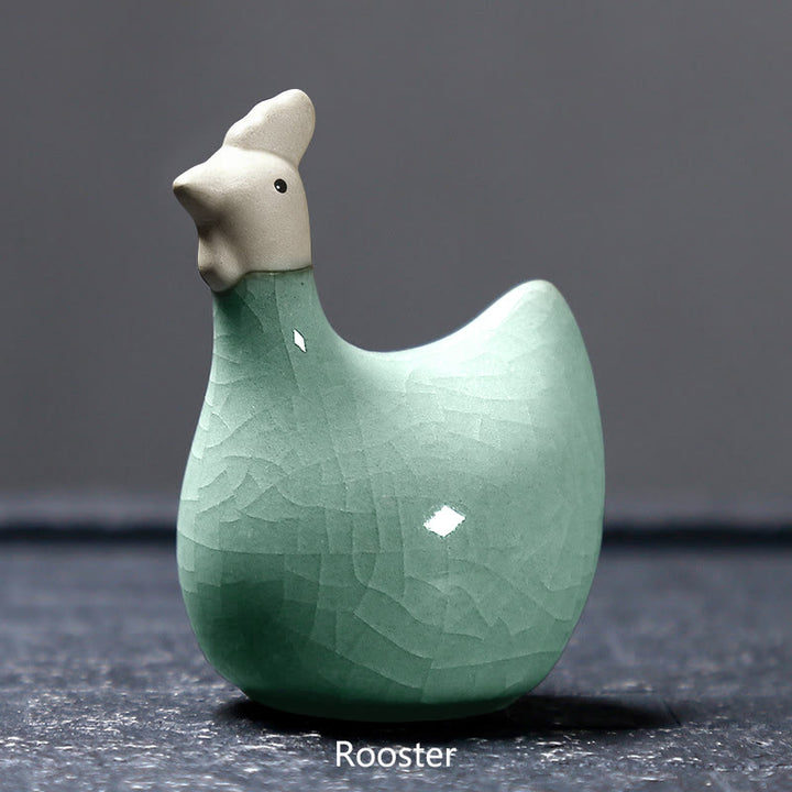 Buddha Stones Chinese Zodiac Ceramic Tea Pet Home Decoration - Khaki Rooster 5.7*7.1cm - image 14