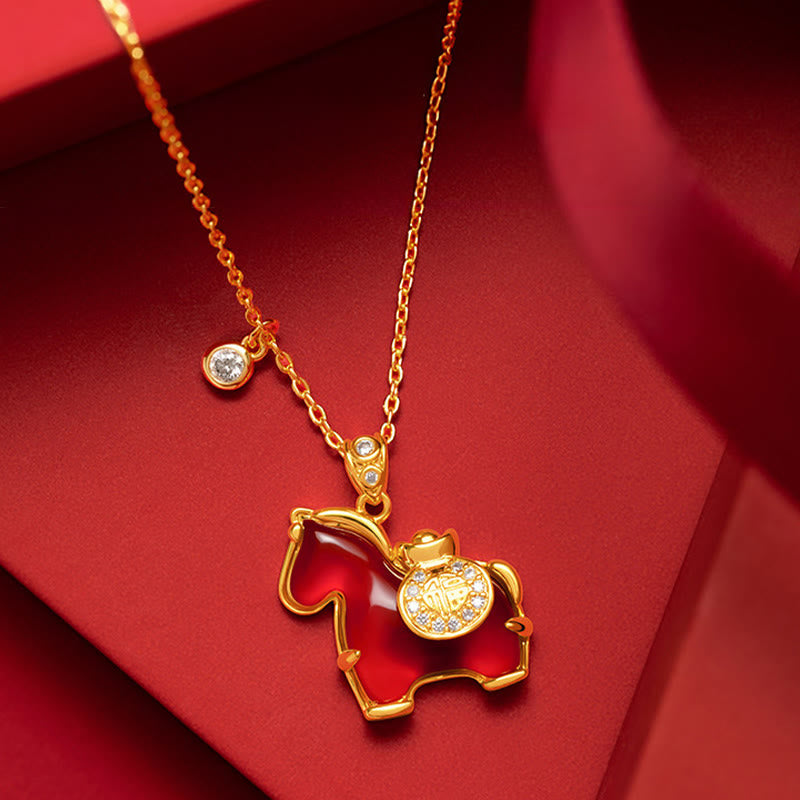 Buddha Stones Year Of The Horse Red Agate Confidence Necklace Pendants - Red Agate Horse - image 0