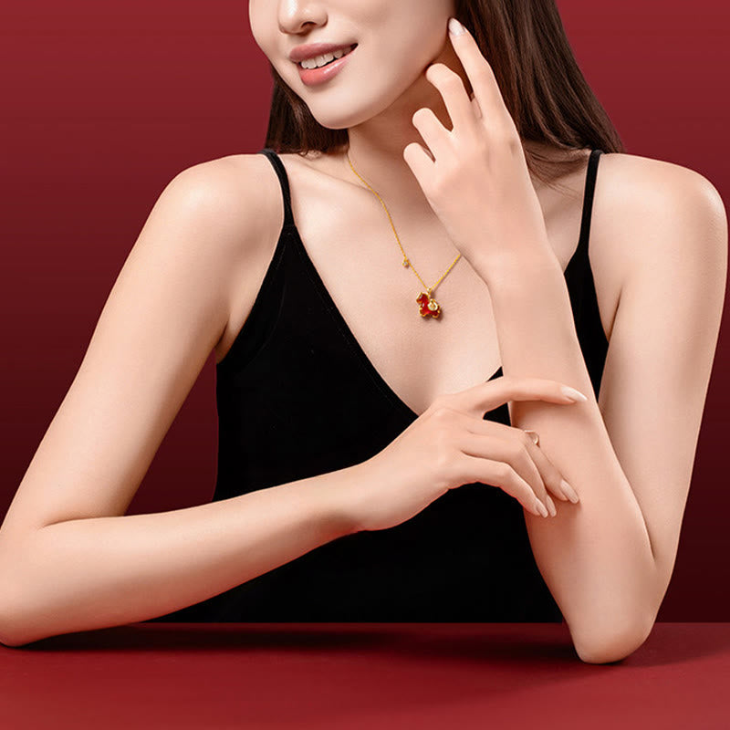 Buddha Stones Year Of The Horse Red Agate Fu Character Confidence Necklace Pendants - image 7