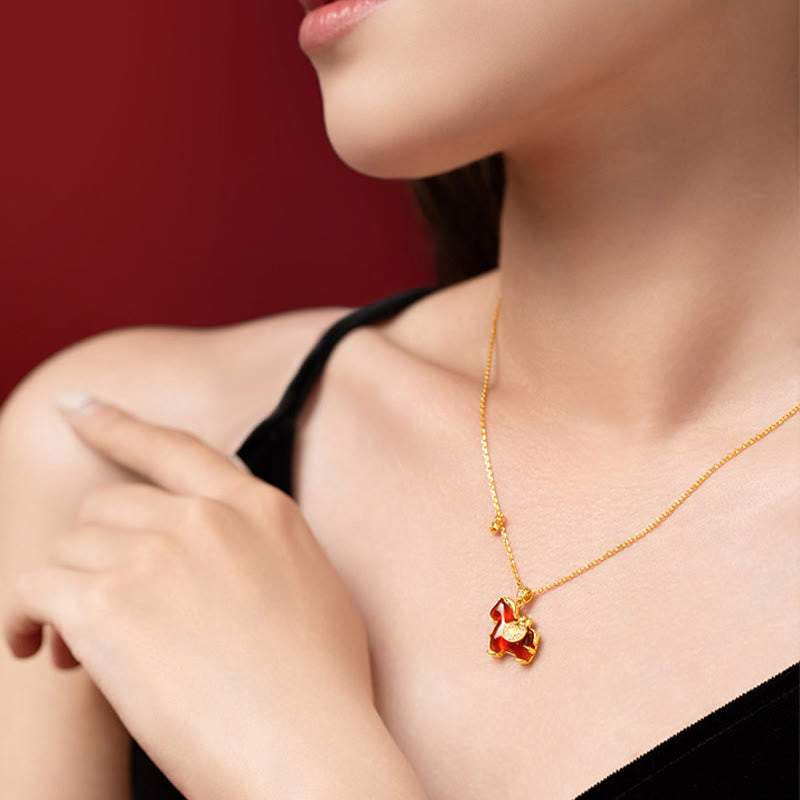 Buddha Stones Year Of The Horse Red Agate Fu Character Confidence Necklace Pendants - image 3