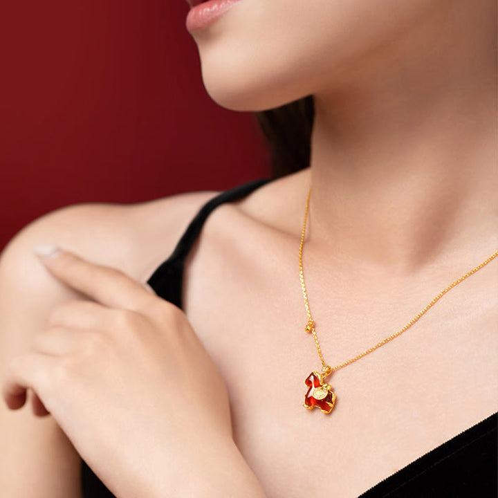 Buddha Stones Year Of The Horse Red Agate Fu Character Confidence Necklace Pendants - image 3