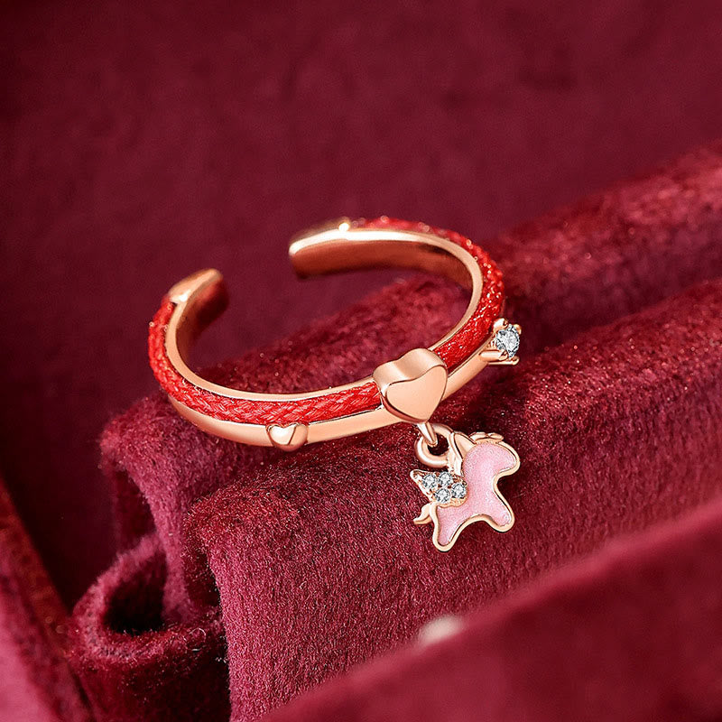 Buddha Stones Red String 925 Sterling Silver Luck Open Ring - Red String 925 Silver Pink Unicorn(Adjustable) - image 0