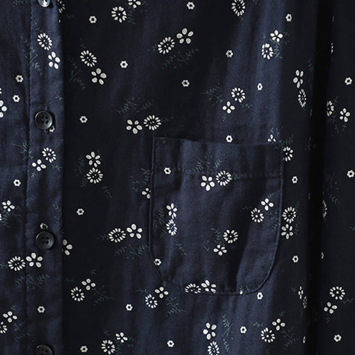 Buddha Stones Fall Small Floral Pattern Buttons Down Design Long Sleeve Women's Cotton Shirt - image 6
