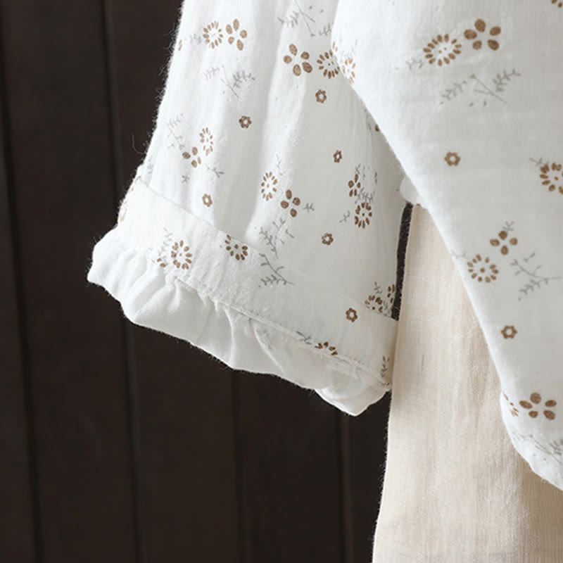 Buddha Stones Fall Small Floral Pattern Buttons Down Design Long Sleeve Women's Cotton Shirt - image 15